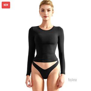 Double Lined Fitted Crop Top Long Sleeve Slim Fit T-Shirt